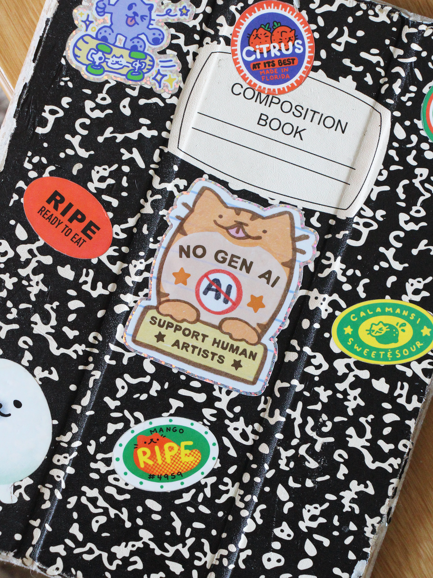 NO GEN AI glitter sticker