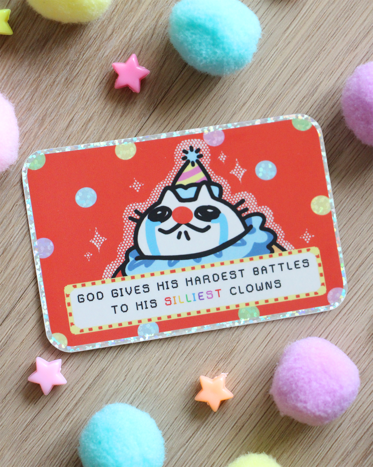 clown cat glitter sticker