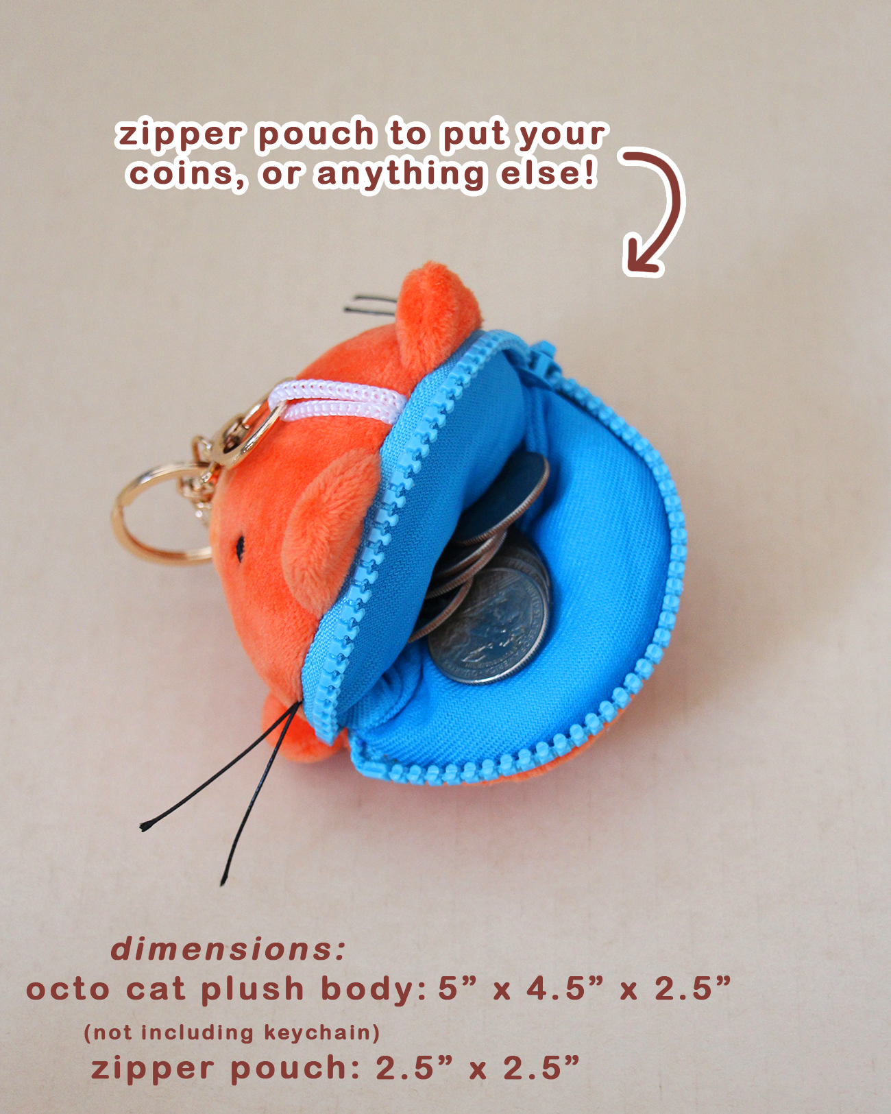 (pre-order) octo cat zipper plush keychain