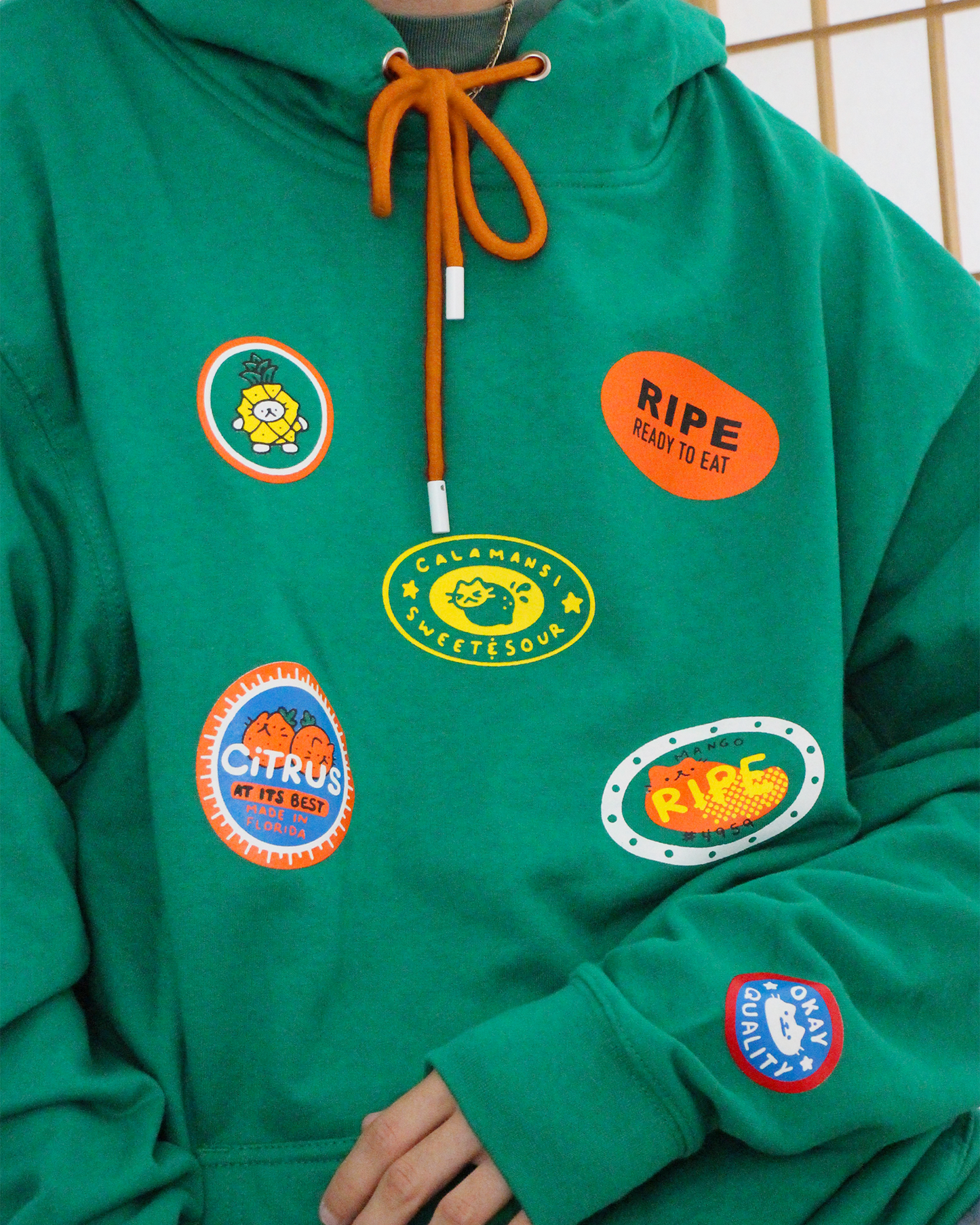 tropical fruit sticker hoodie