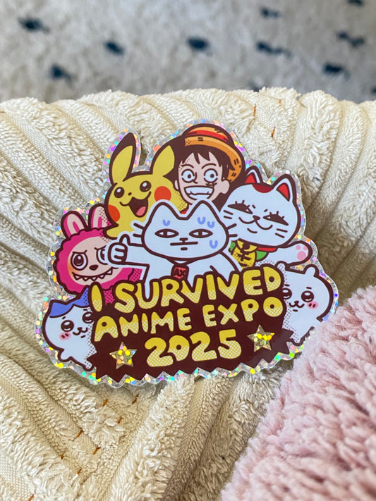 'i survived anime expo 2025' glitter sticker