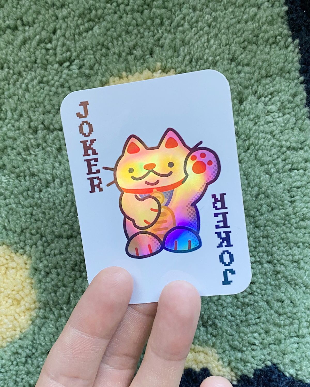 lucky cat joker holographic sticker