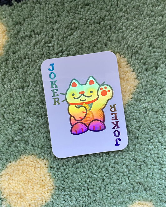 lucky cat joker holographic sticker